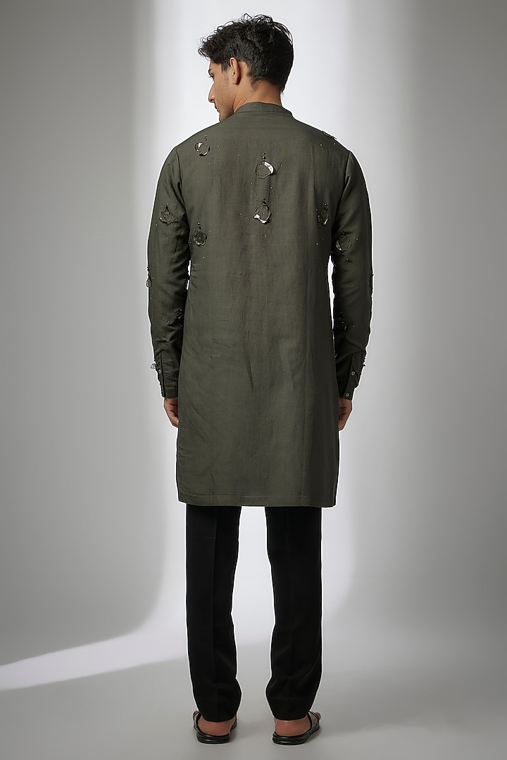 Green Cotton Silk Kurta by Antar Agni Men at Pernia's Pop Up Shop