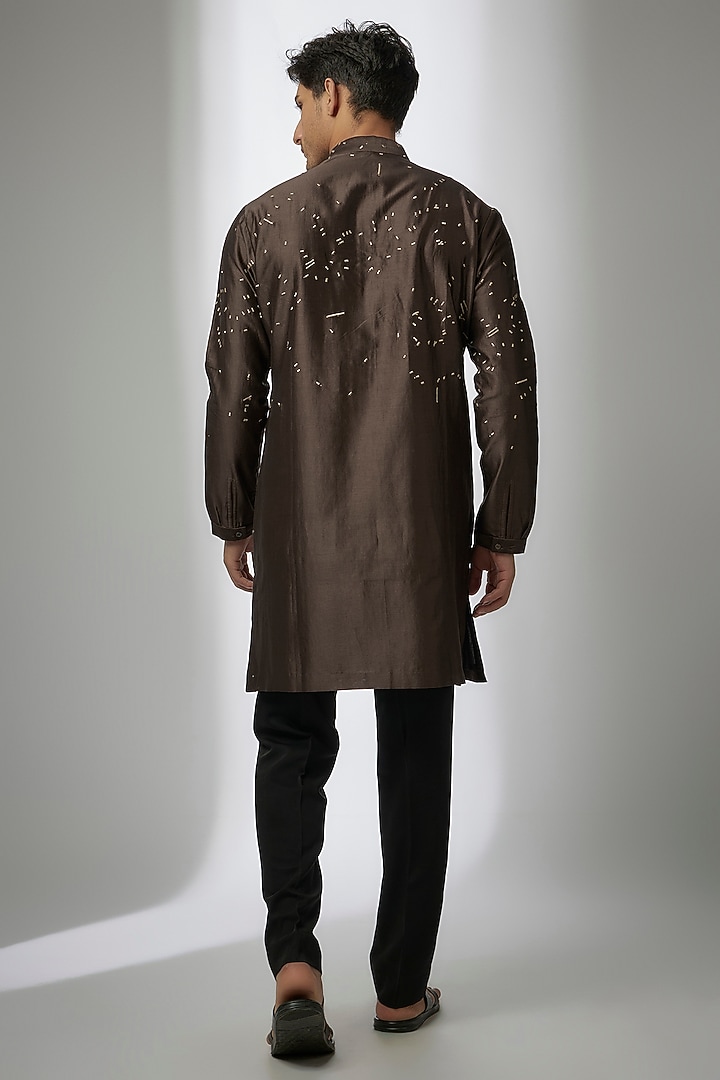 Dark Grey Cotton Silk Printed Kurta by Antar Agni Men at Pernia's Pop Up Shop