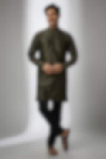 Green Cotton Silk Kurta by Antar Agni Men