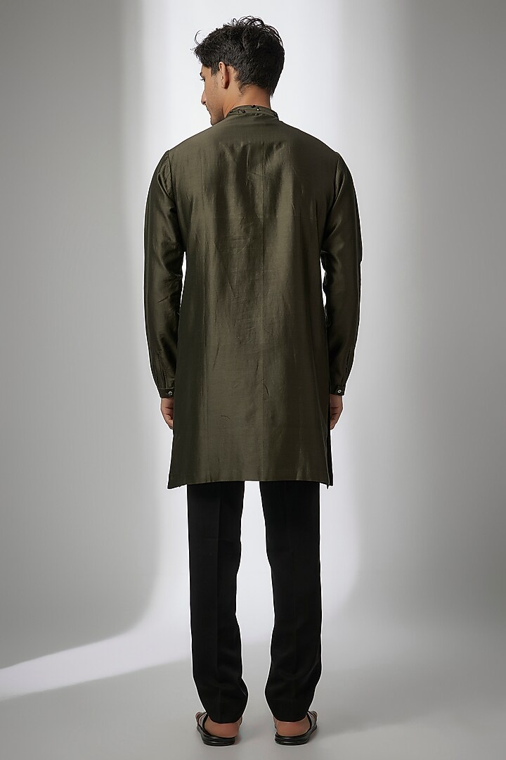 Green Cotton Silk Kurta by Antar Agni Men at Pernia's Pop Up Shop