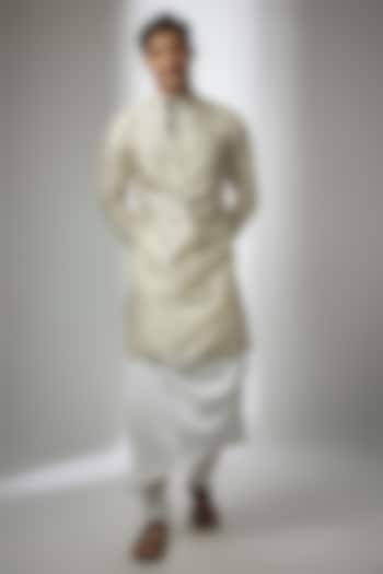 White Cotton Satin Draped Salwar Pants by Antar Agni Men