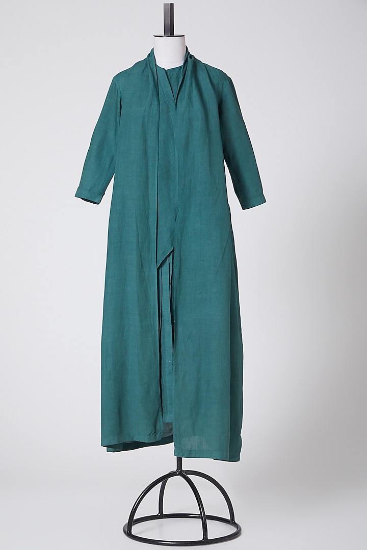 Pine Green Draped Dress by Antar Agni
