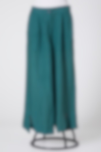 Pine Green Trousers With Slits by Antar Agni