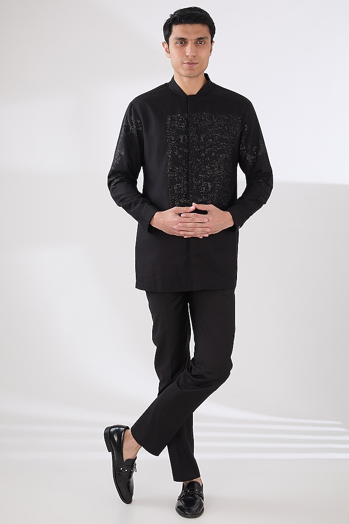 Black Linen Wedding Shirt by Antar Agni Men at Pernia's Pop Up Shop