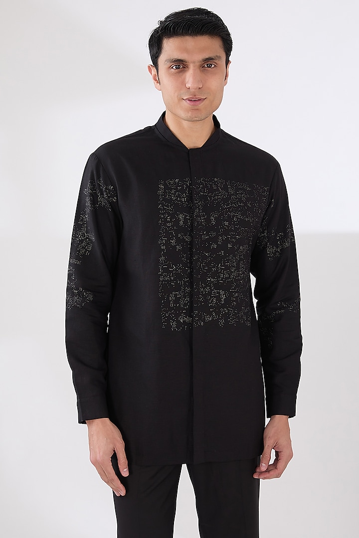 Black Linen Shirt by Antar Agni Men