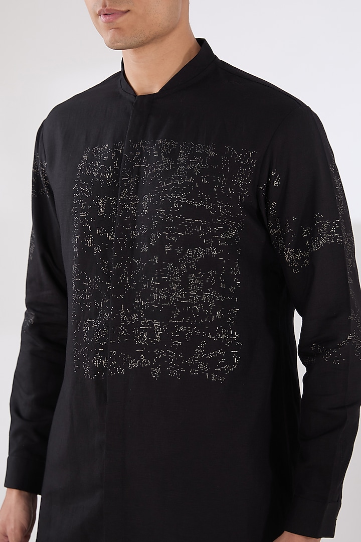 Black Linen Wedding Shirt by Antar Agni Men at Pernia's Pop Up Shop