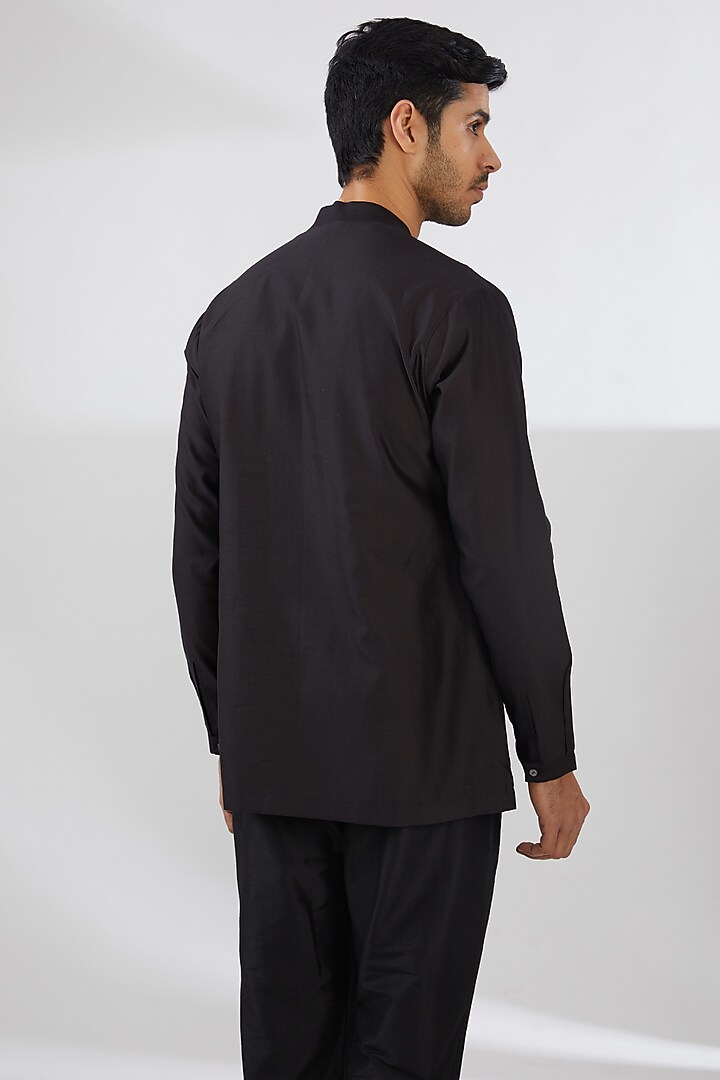 Black Cotton Silk Wedding Shirt by Antar Agni Men at Pernia's Pop Up Shop