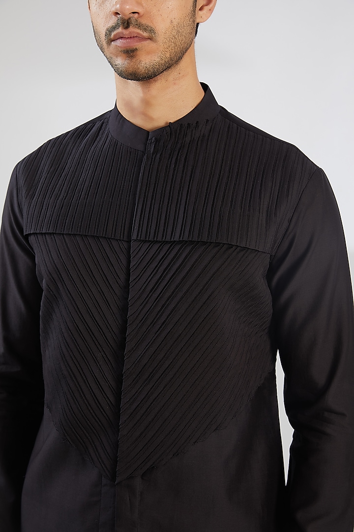Black Cotton Silk Wedding Shirt by Antar Agni Men at Pernia's Pop Up Shop