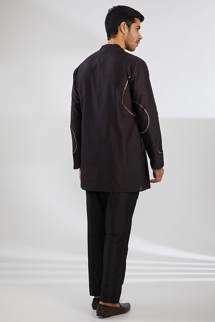 Black Cotton Silk Blend Kurta by Antar Agni Men at Pernia's Pop Up Shop