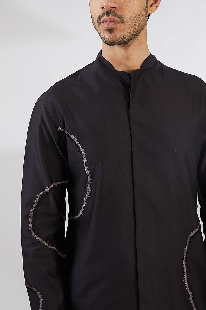 Black Cotton Silk Blend Kurta by Antar Agni Men at Pernia's Pop Up Shop