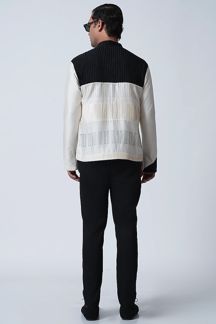 Ivory & Black Cotton Silk Wedding Shirt by Antar Agni Men at Pernia's Pop Up Shop