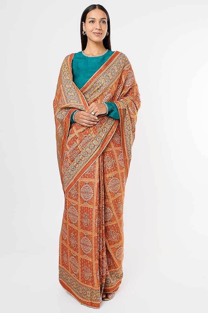 Red Table Printed Festive Saree by Angarika at Pernia's Pop Up Shop