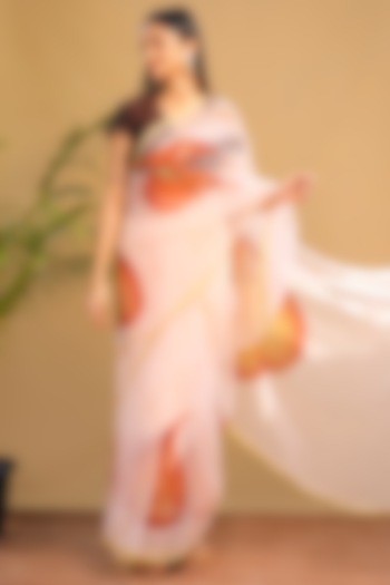 Orange Organza Hand Painted Festive Saree by Angarika at Pernia's Pop Up Shop