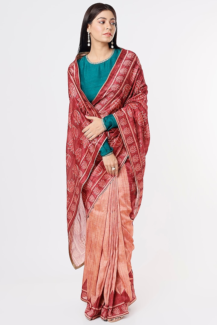 Red Gadwal Silk Printed Saree by Angarika