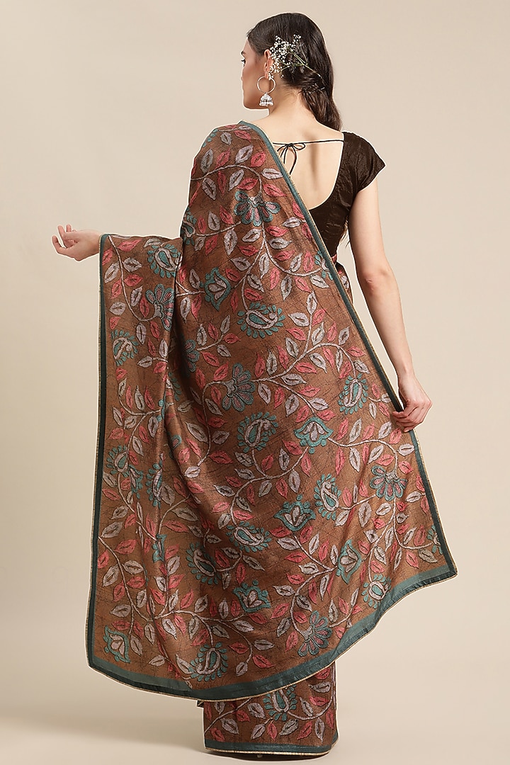 Camel Brown Digital Printed Festive Saree by Angarika at Pernia's Pop Up Shop