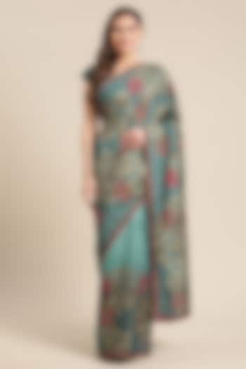 Turquoise Digital Printed Saree by Angarika