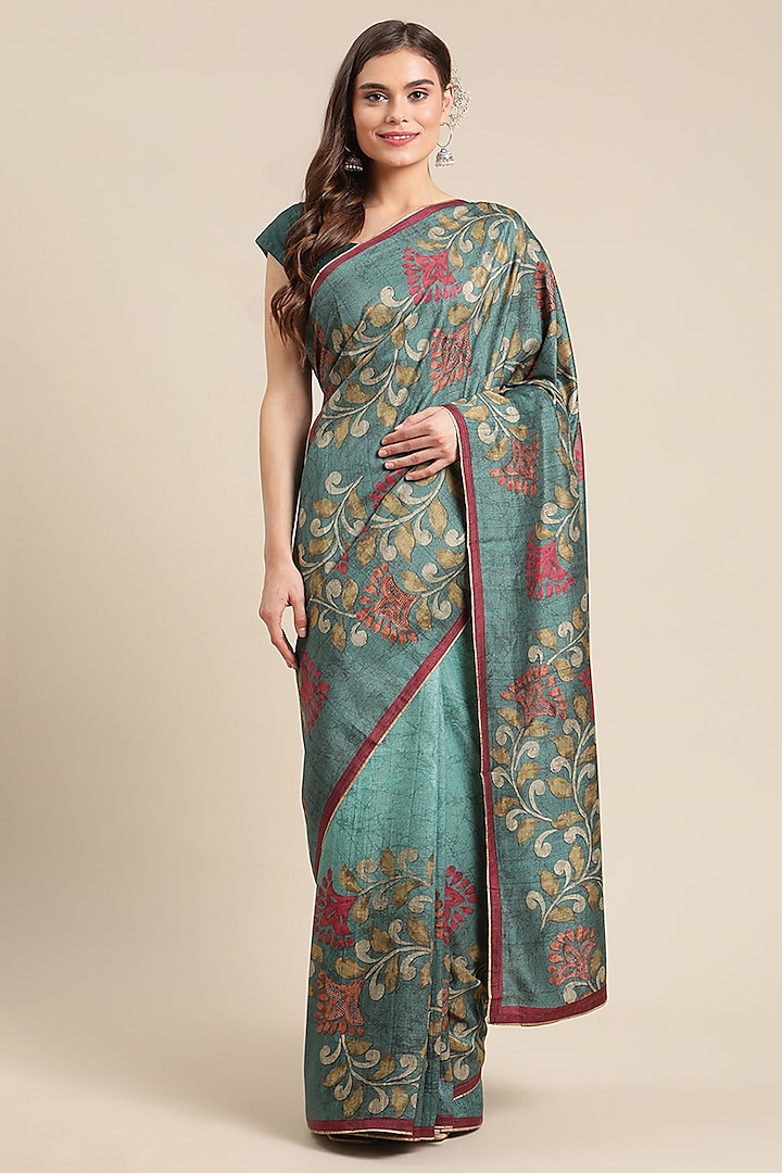 Turquoise Digital Printed Saree by Angarika