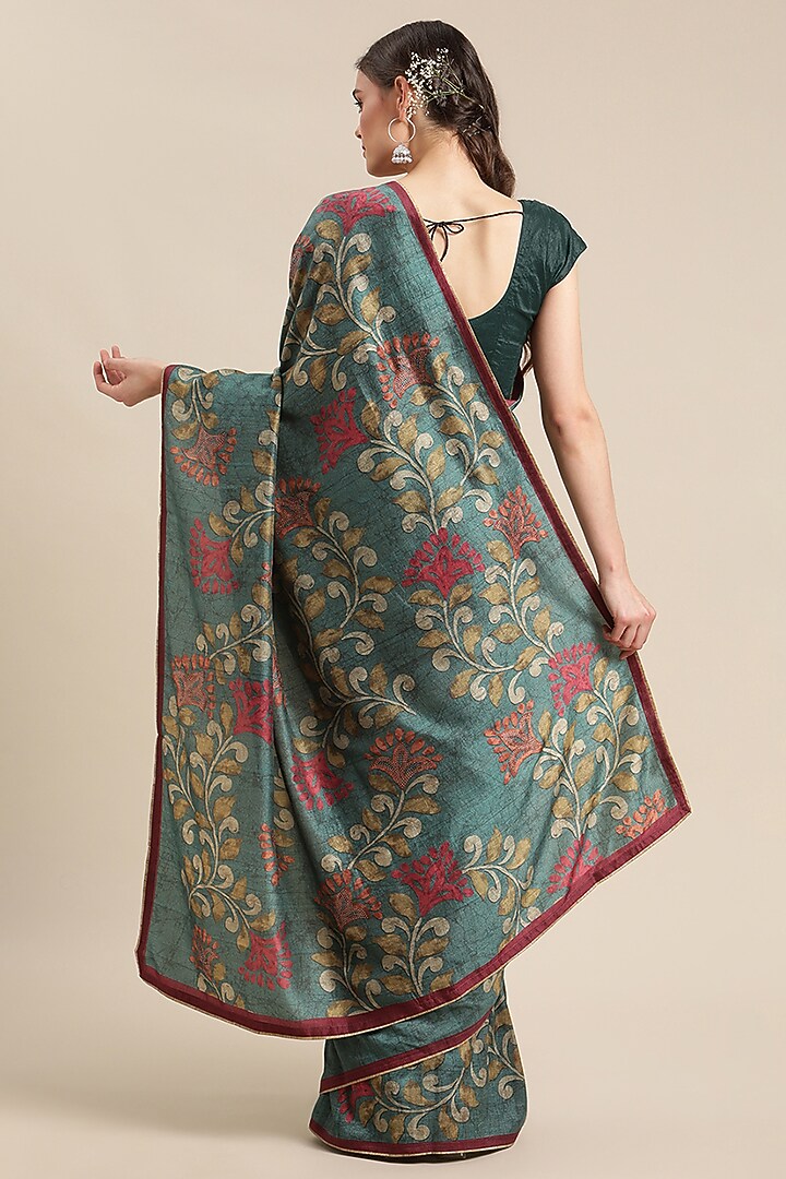 Turquoise Digital Printed Festive Saree by Angarika at Pernia's Pop Up Shop