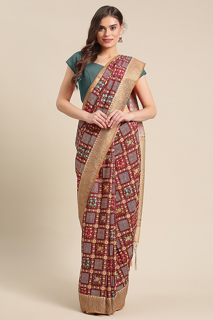 Maroon Digital Printed Saree by Angarika