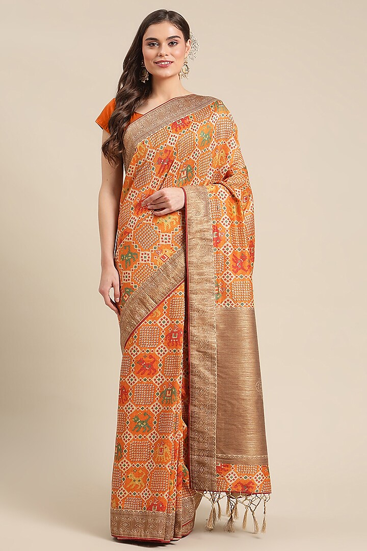 Orange Digital Printed Saree by Angarika at Pernia's Pop Up Shop