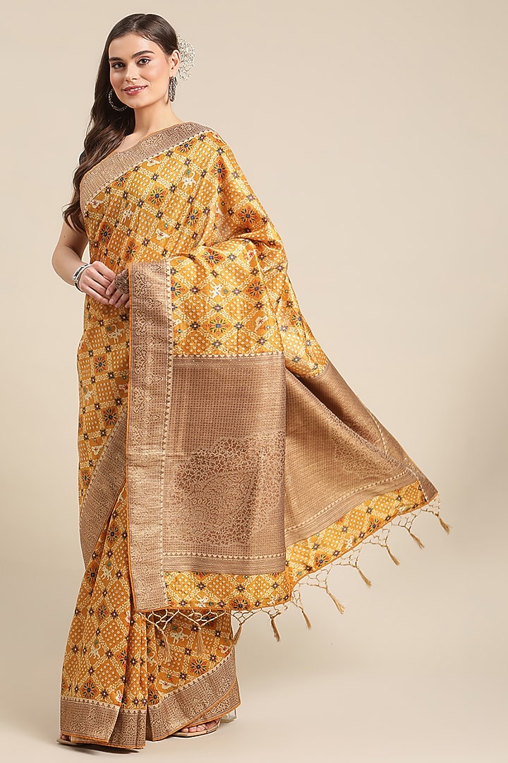 Yellow Digital Printed Festive Saree by Angarika at Pernia's Pop Up Shop