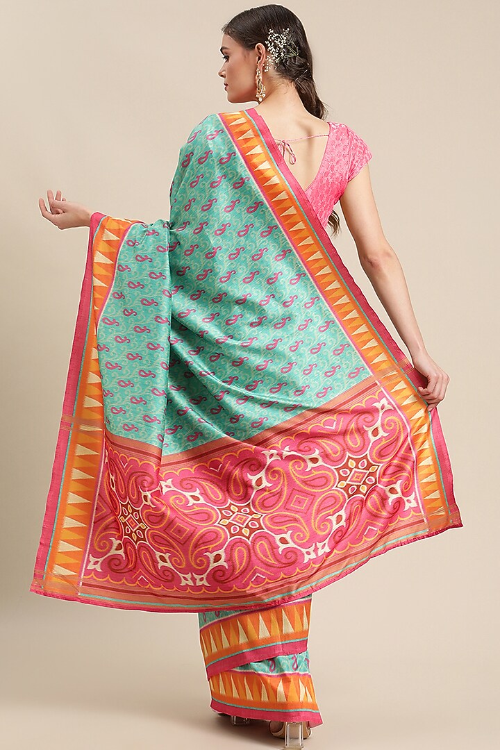 Sea Green Printed Festive Saree by Angarika at Pernia's Pop Up Shop