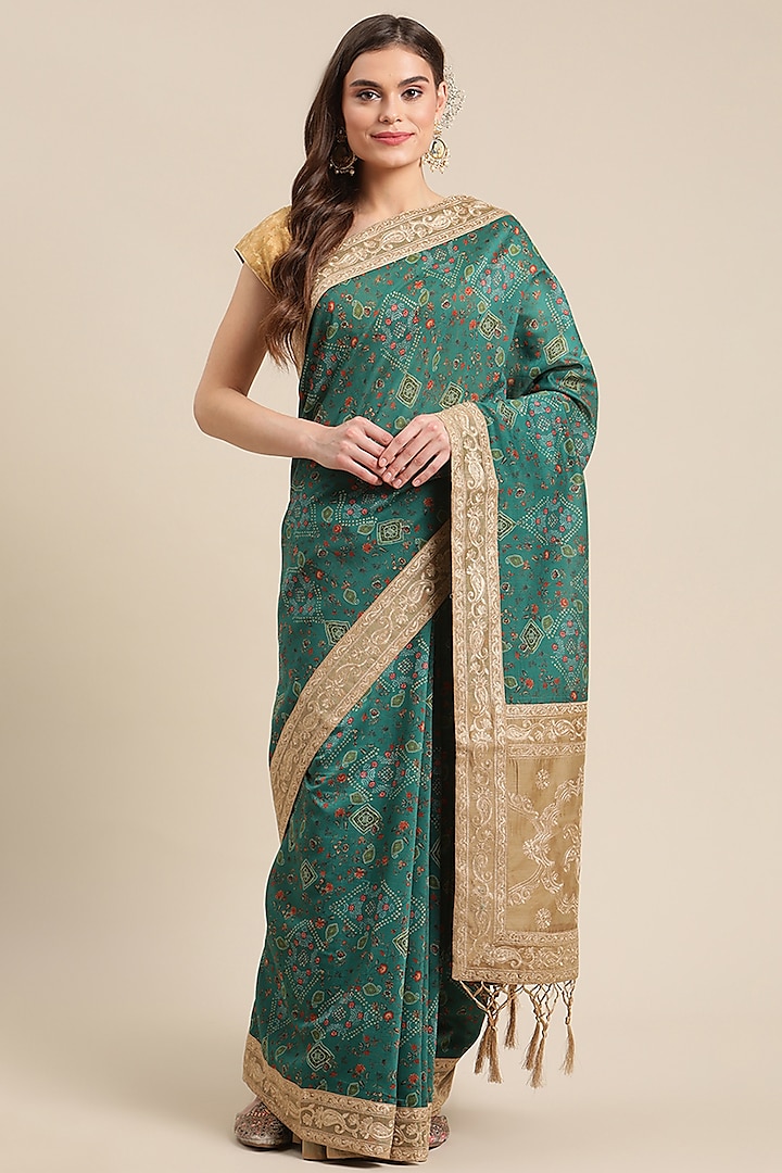 Sea Green Chanderi Silk Printed Saree by Angarika at Pernia's Pop Up Shop