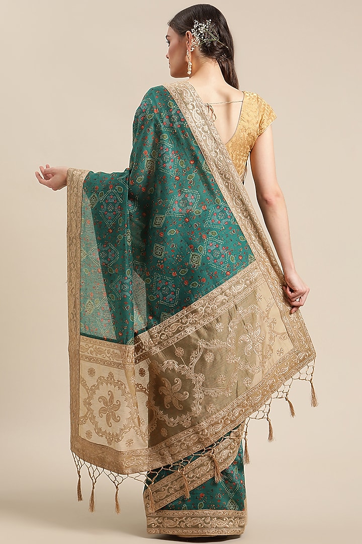 Sea Green Chanderi Silk Printed Festive Saree by Angarika at Pernia's Pop Up Shop