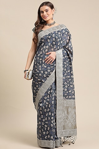 Blue Chanderi Silk Printed Saree by Angarika