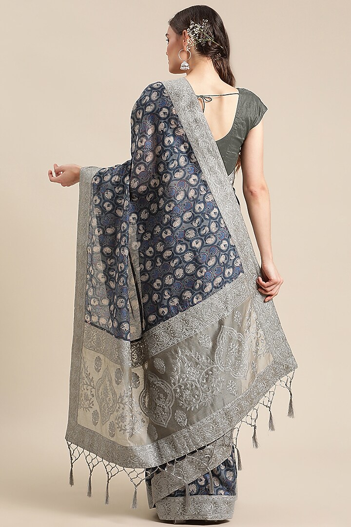 Blue Chanderi Silk Printed Festive Saree by Angarika at Pernia's Pop Up Shop