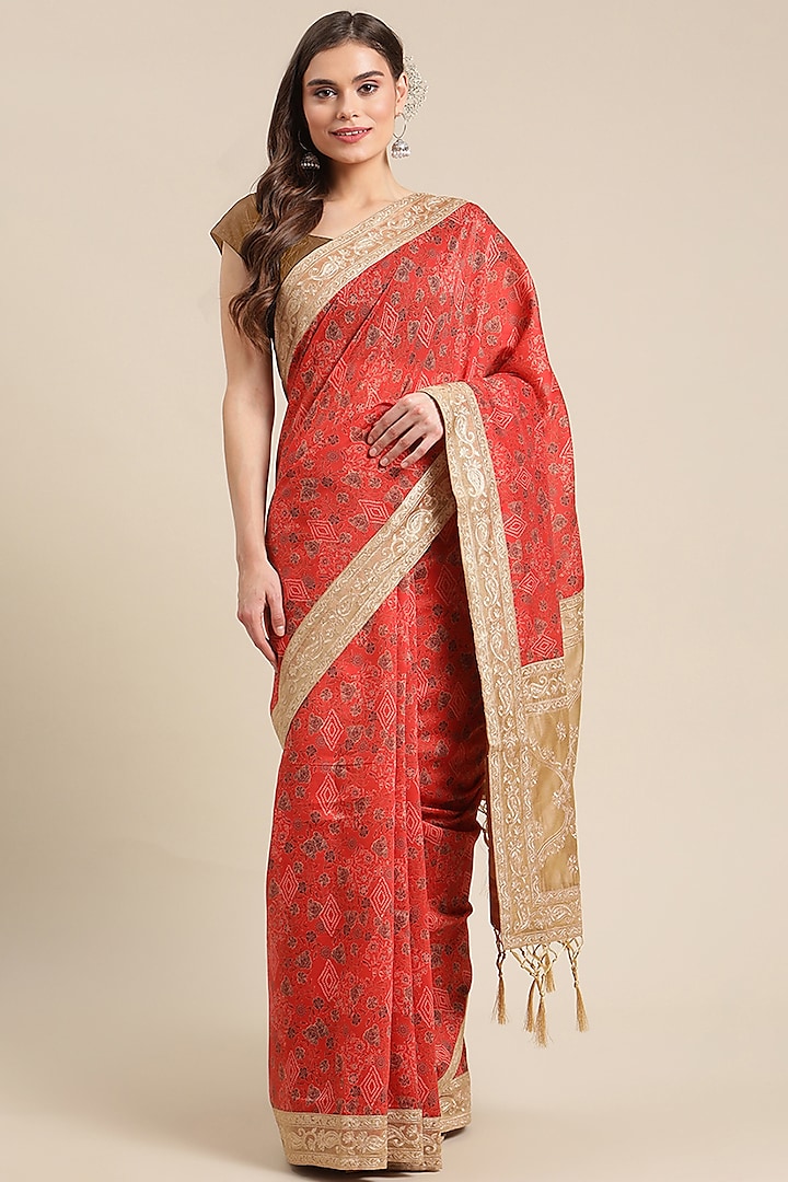 Red Chanderi Silk Printed Saree by Angarika at Pernia's Pop Up Shop