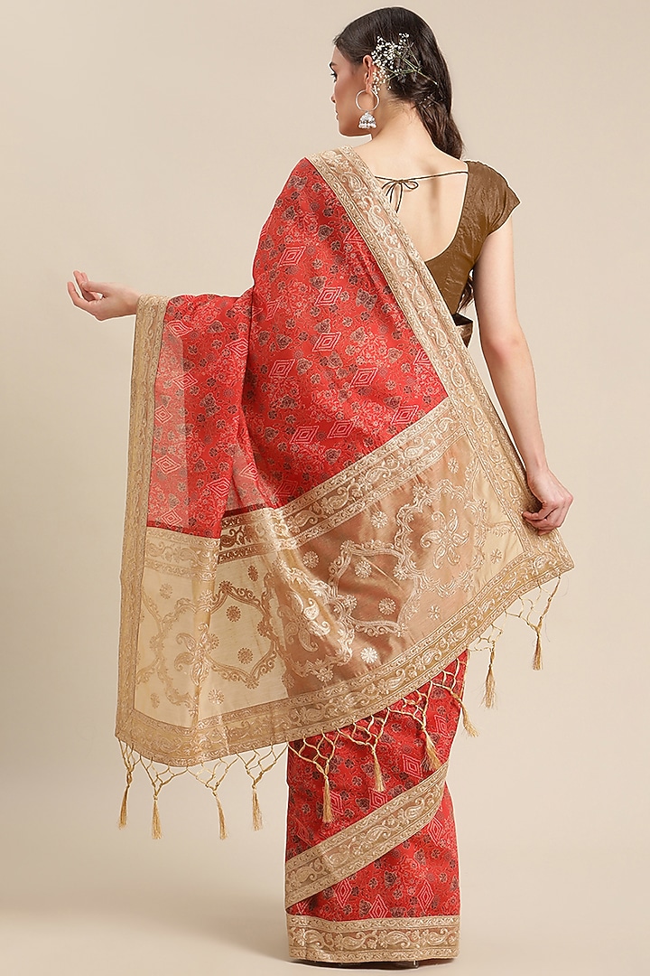 Red Chanderi Silk Printed Festive Saree by Angarika at Pernia's Pop Up Shop