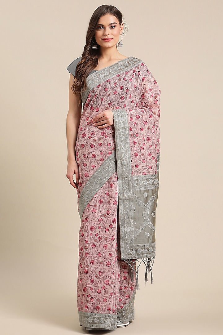 Light Pink Chanderi Silk Printed Saree by Angarika