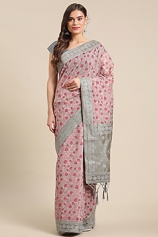 Light Pink Chanderi Silk Printed Saree by Angarika
