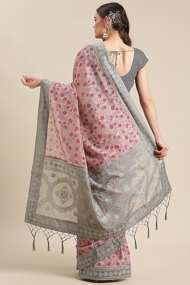 Light Pink Chanderi Silk Printed Festive Saree by Angarika at Pernia's Pop Up Shop
