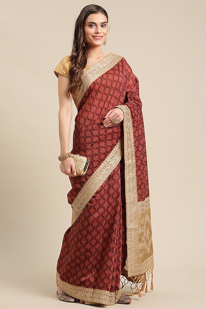 Red Digital Printed Saree by Angarika