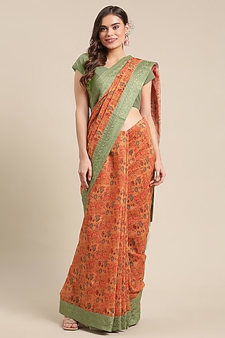Orange Chanderi Silk Printed Saree by Angarika
