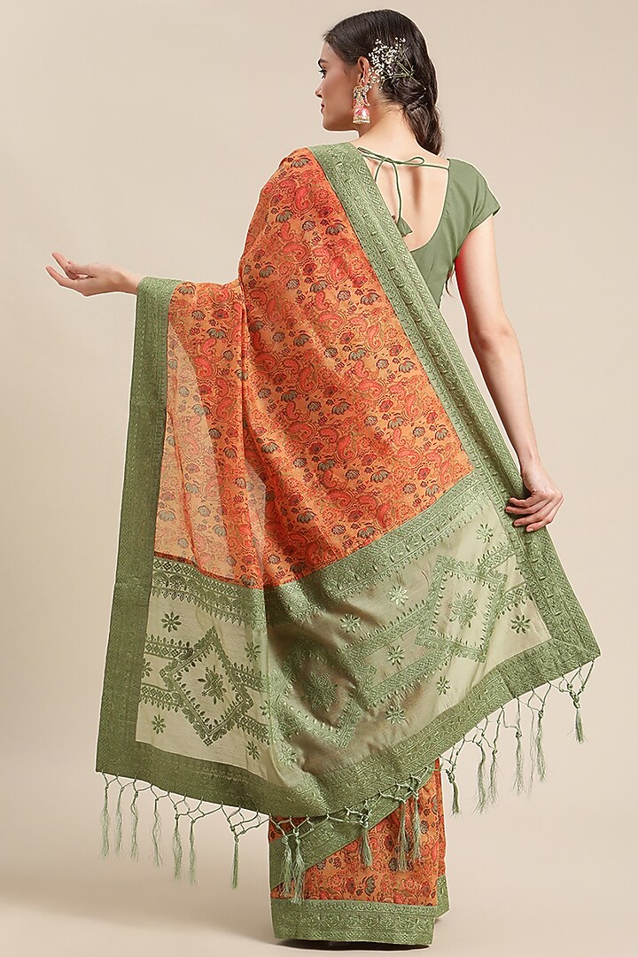 Orange Chanderi Silk Printed Festive Saree by Angarika at Pernia's Pop Up Shop