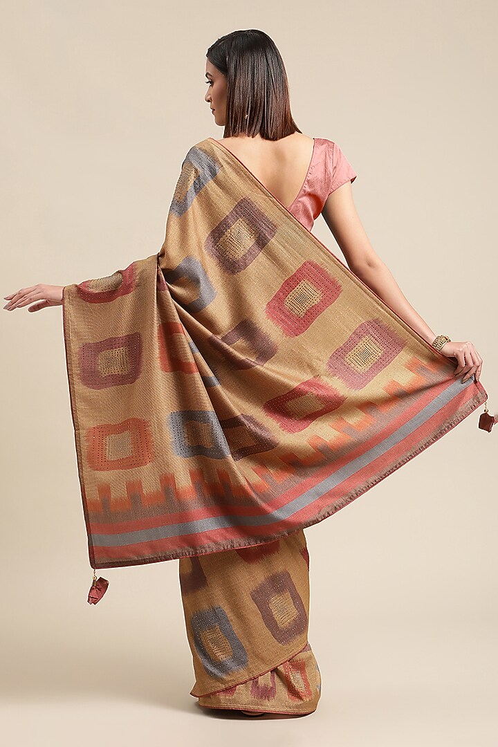 Cream Ikat Printed Festive Saree by Angarika at Pernia's Pop Up Shop