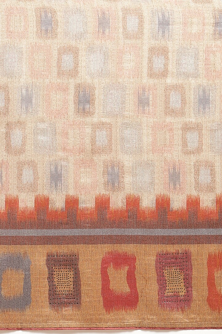 Cream Ikat Printed Festive Saree by Angarika at Pernia's Pop Up Shop