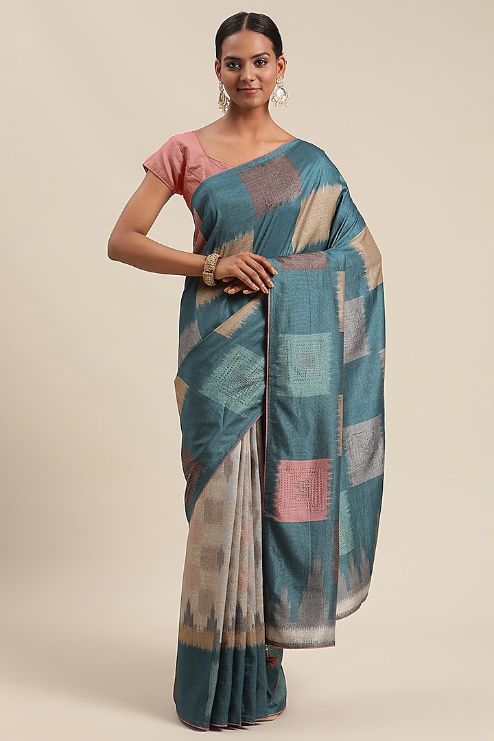 Multi-Colored Ikat Printed Saree by Angarika