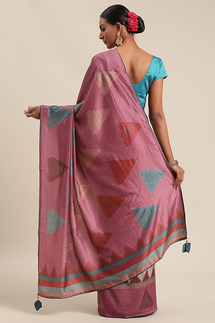Grey Festive Saree With Ikat Print by Angarika at Pernia's Pop Up Shop