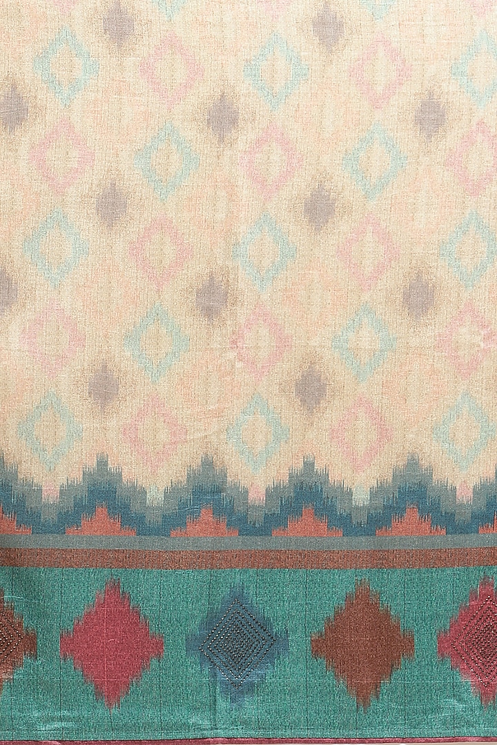 Cream Printed Festive Saree by Angarika at Pernia's Pop Up Shop