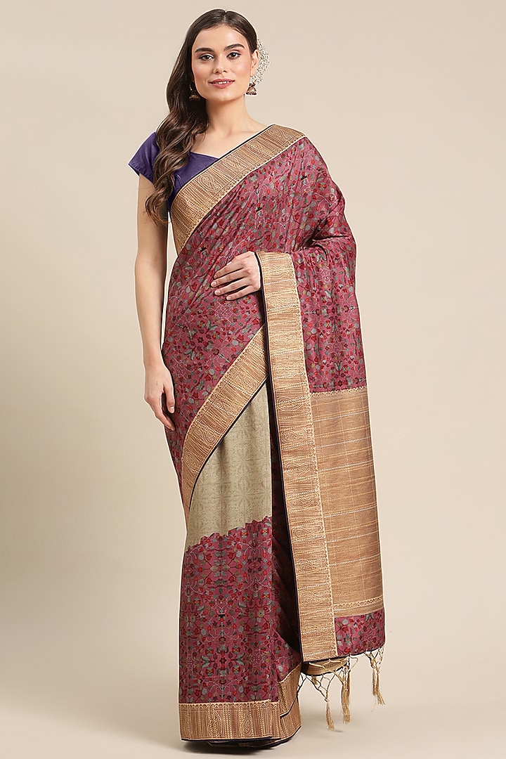 Magenta Printed Saree by Angarika at Pernia's Pop Up Shop