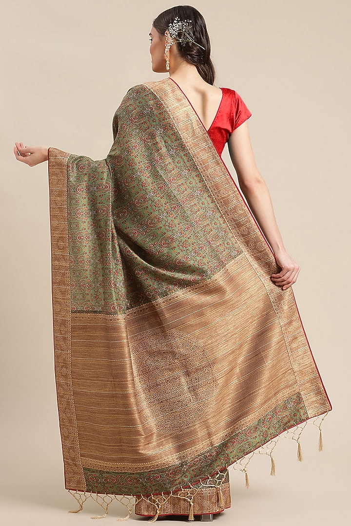 Beige Tussar Silk Printed Festive Saree by Angarika at Pernia's Pop Up Shop