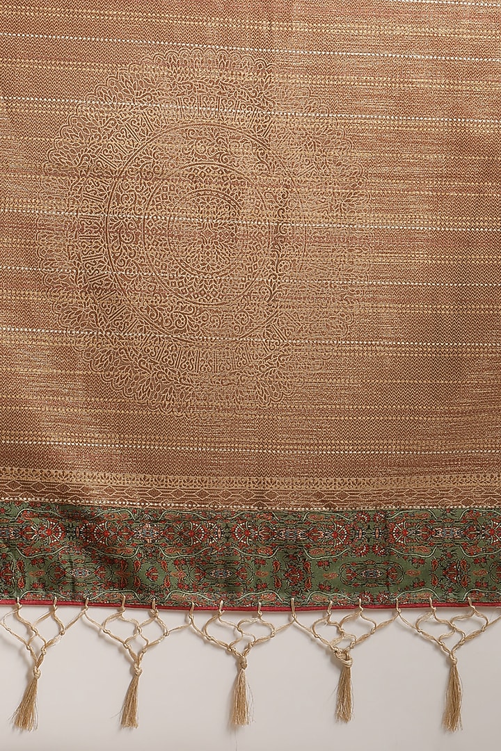 Beige Tussar Silk Printed Festive Saree by Angarika at Pernia's Pop Up Shop