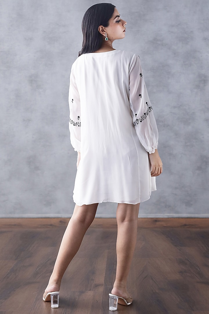 Ivory Georgette Embroidered Summer Dress by ANGSA BY NIDHIR & SHELLY at Pernia's Pop Up Shop