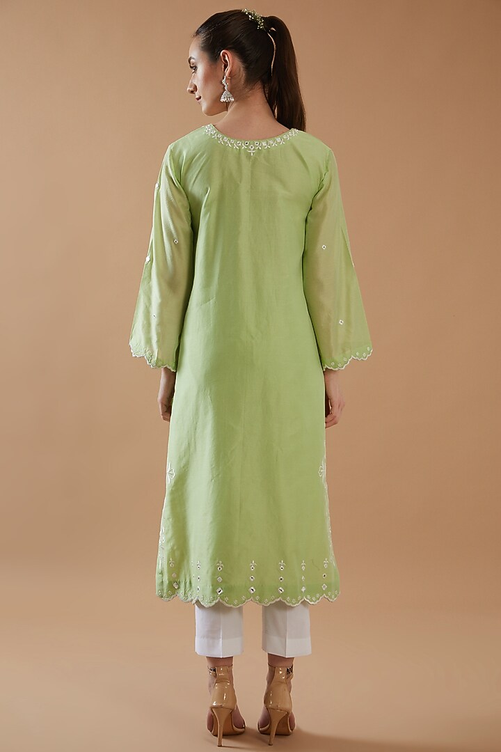 Mint Green Chanderi Silk Embroidered Kurta Set by ANGSA BY NIDHIR & SHELLY at Pernia's Pop Up Shop