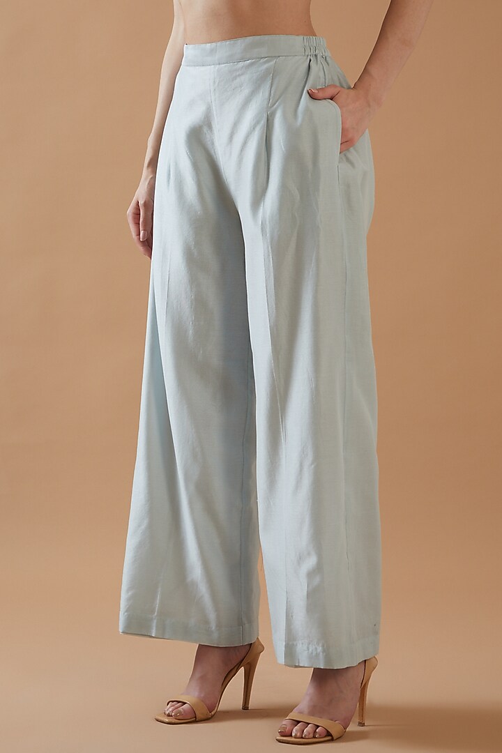Sky Blue Chanderi Silk Embroidered Kurta Set by ANGSA BY NIDHIR & SHELLY at Pernia's Pop Up Shop