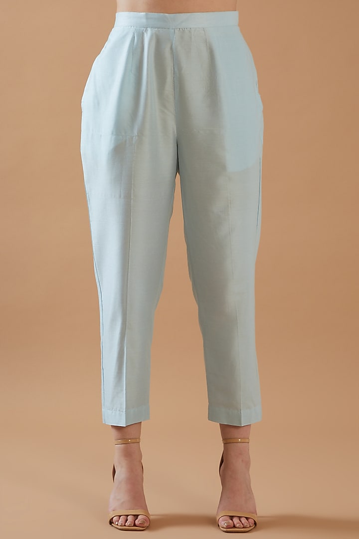 Sky Blue Chanderi Silk Embroidered Kurta Set by ANGSA BY NIDHIR & SHELLY at Pernia's Pop Up Shop